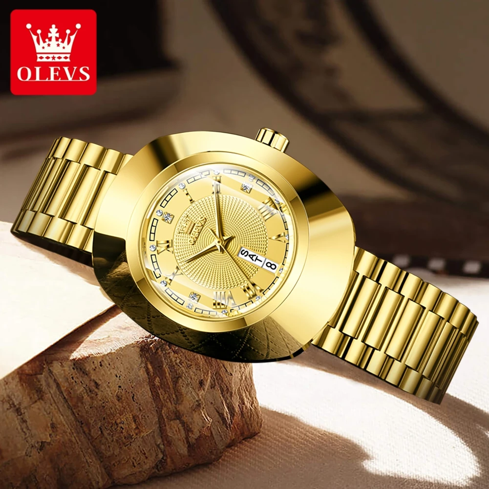 OLEVS Top Luxury Brand Lady Watch Elegant Fashion Gold Stainless Steel Women\'s Watches Calendar Waterproof Quartz Wristwatch