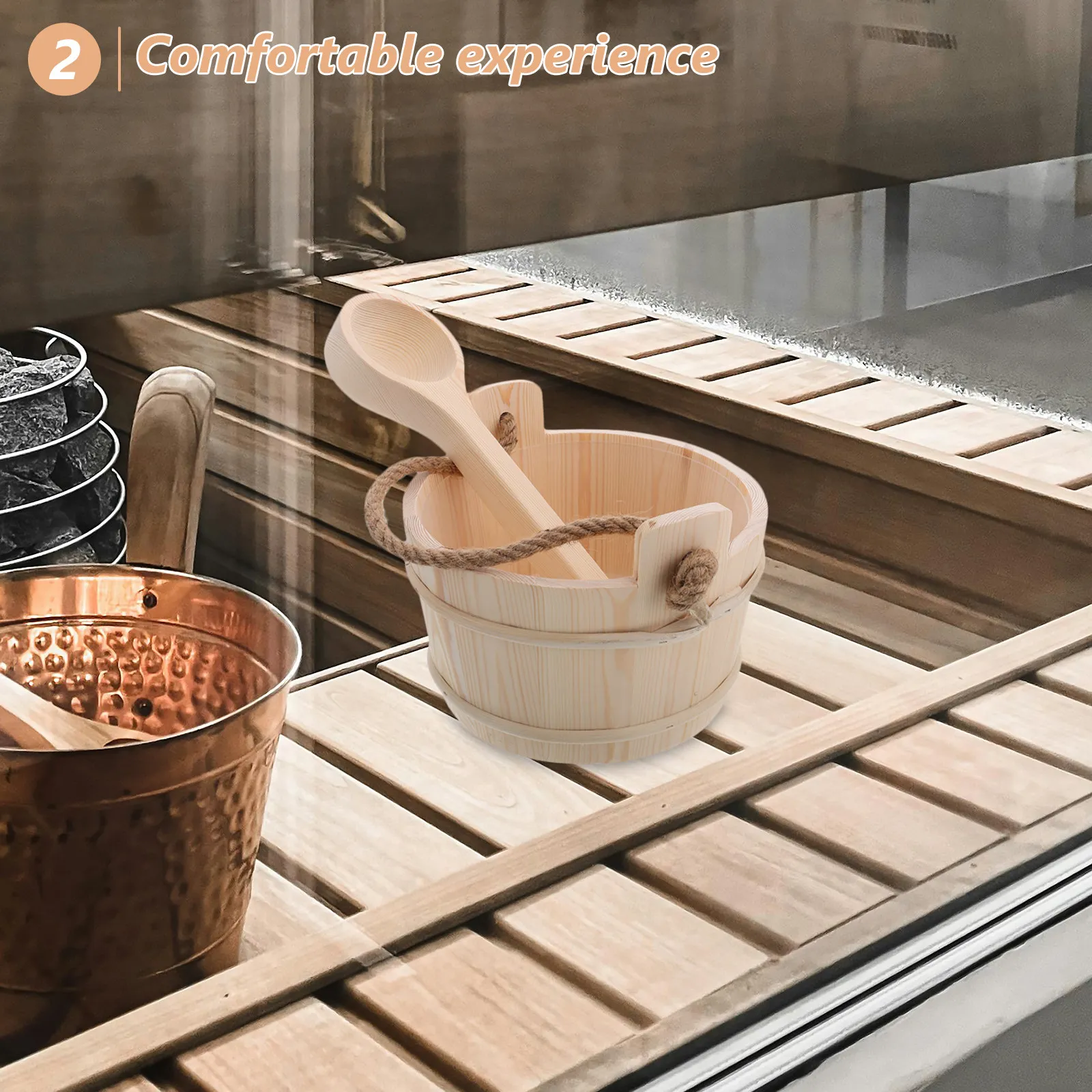 

Wooden Sauna Bucket and Ladle Set Natural Wood Steam Room Accessories for Spa Bath Hydration Tools Sauna Supplies
