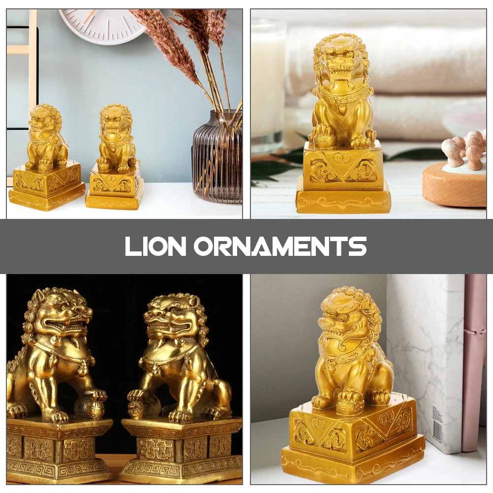 

2pcs Resin Lion Statue Home Office Decor Desktop Figurine Garden nament Sturdy High End Gift For Use
