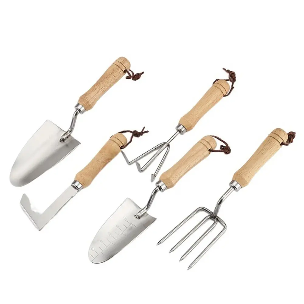 Stainless Steel Garden Shovel Rake Shovel with Wooden Handle Rustproof L-shaped Weeding Sickle Handheld Crevice Weeding Tool