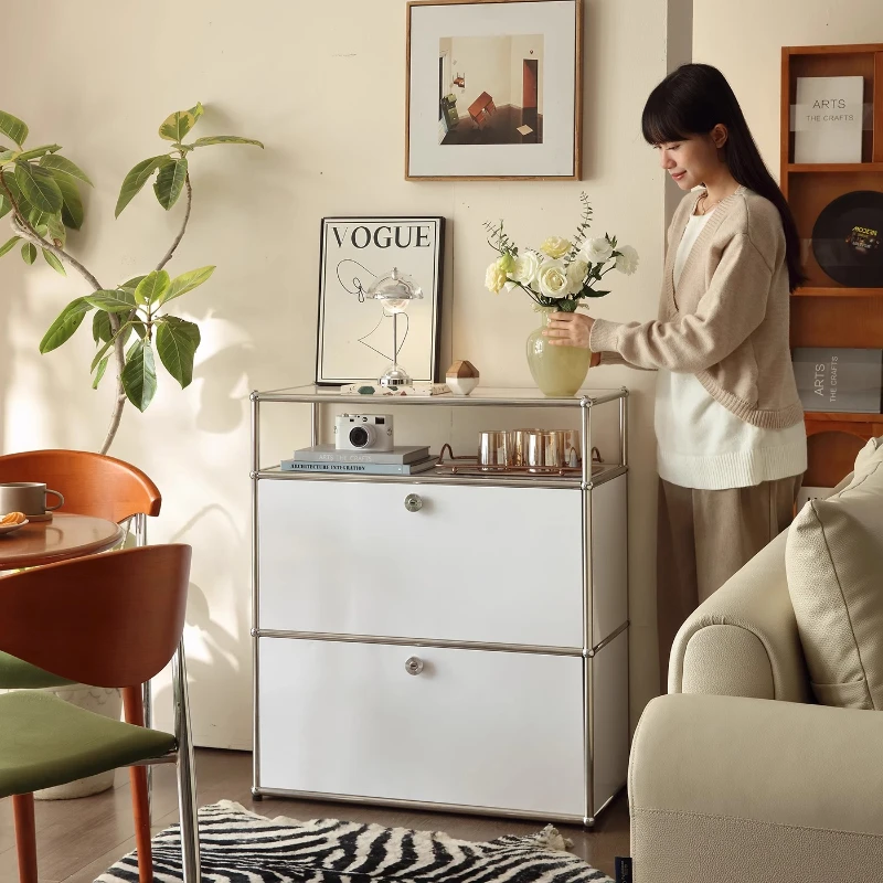 

living room cabinets white shelves Stainless steel sideboard module combination Storage locker Interior multipurpose furniture