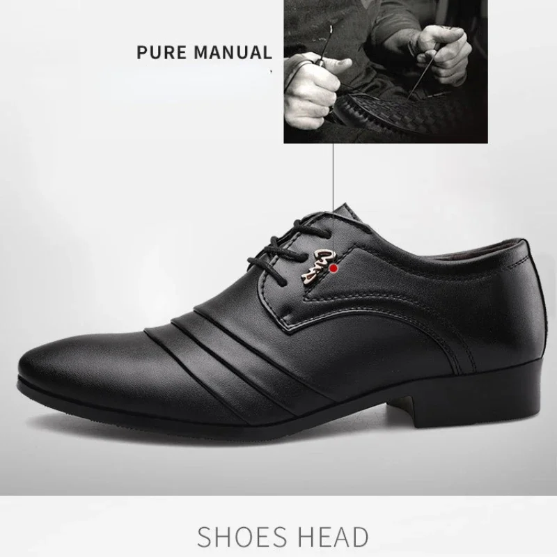 Zapatos de cuero de lujo para hombre, zapatos de vestir de negocios, mocasines de vestir de boda, zapatos puntiagudos negros, Oxford transpirables,