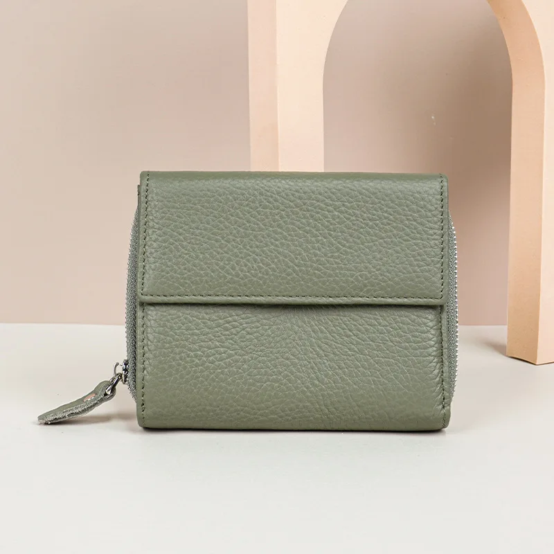 Short Woman Genuine Leather Wallet RFID Coins and Cards Soft Real Cow Leather Purse 2025 New Ladies Card Holder Clutch Bag