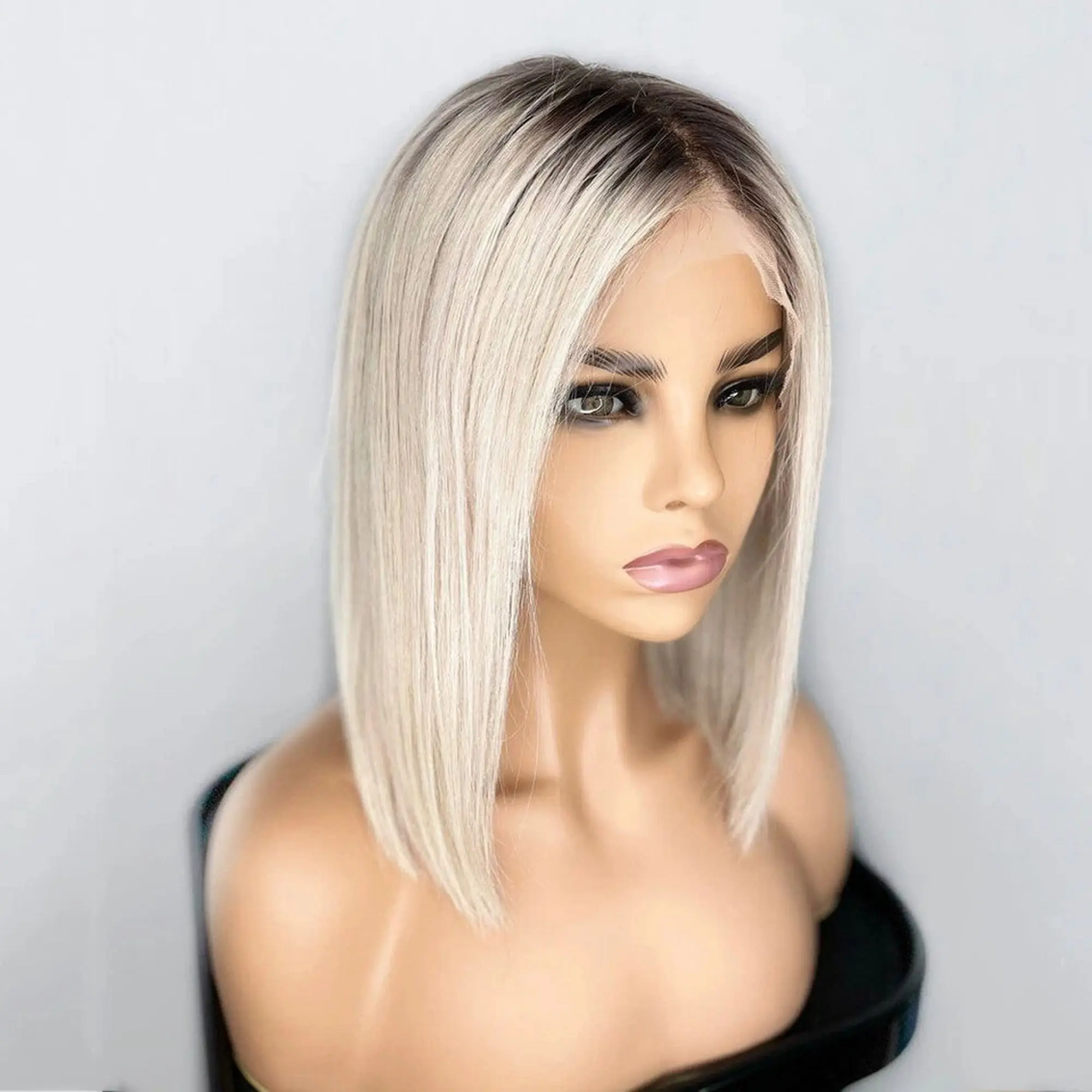 12 Inch Short Natural Straight White Blonde HD Synthetic Lace Front Wig Pre Plucked Hairline Premium Fibre for Daily Cosplay