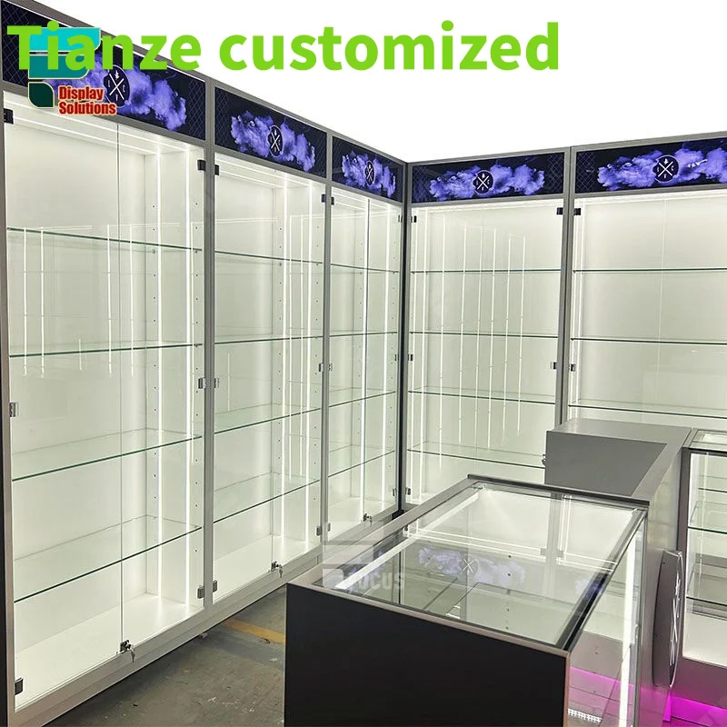 

(customized)Display Racks Retail Glass Display Tall Cigar Display Cabinet Humidor Smoke Shop Counter Wi