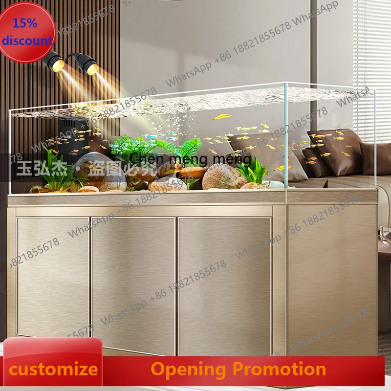 

Aluminum alloy stream tank wild mining landscaping fish tank bottom filter ultra-white glass water-free large