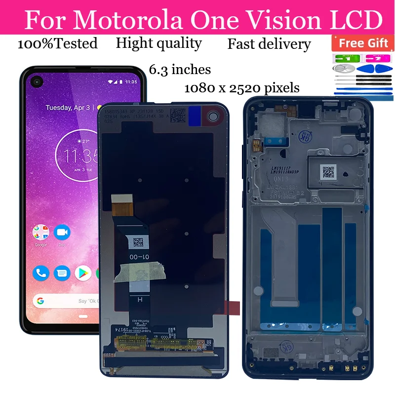 

ЖК-дисплей с сенсорным экраном и дигитайзером в сборе для Motorola Moto One Vision, запасные части для ремонта