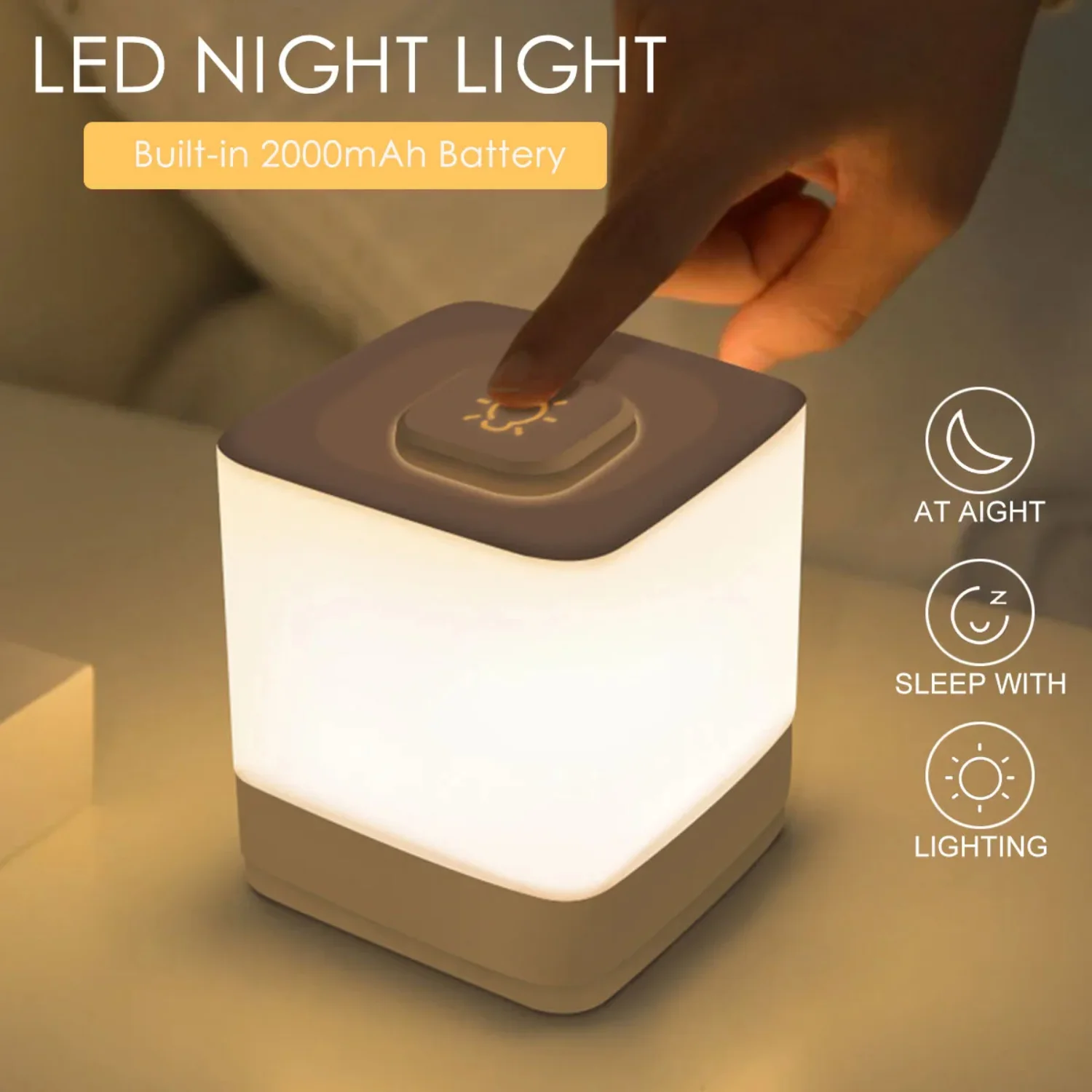 

LED touch night light 3-color light bedside lamp USB rechargeable indoor night light Eye protection LED night light sleeping（