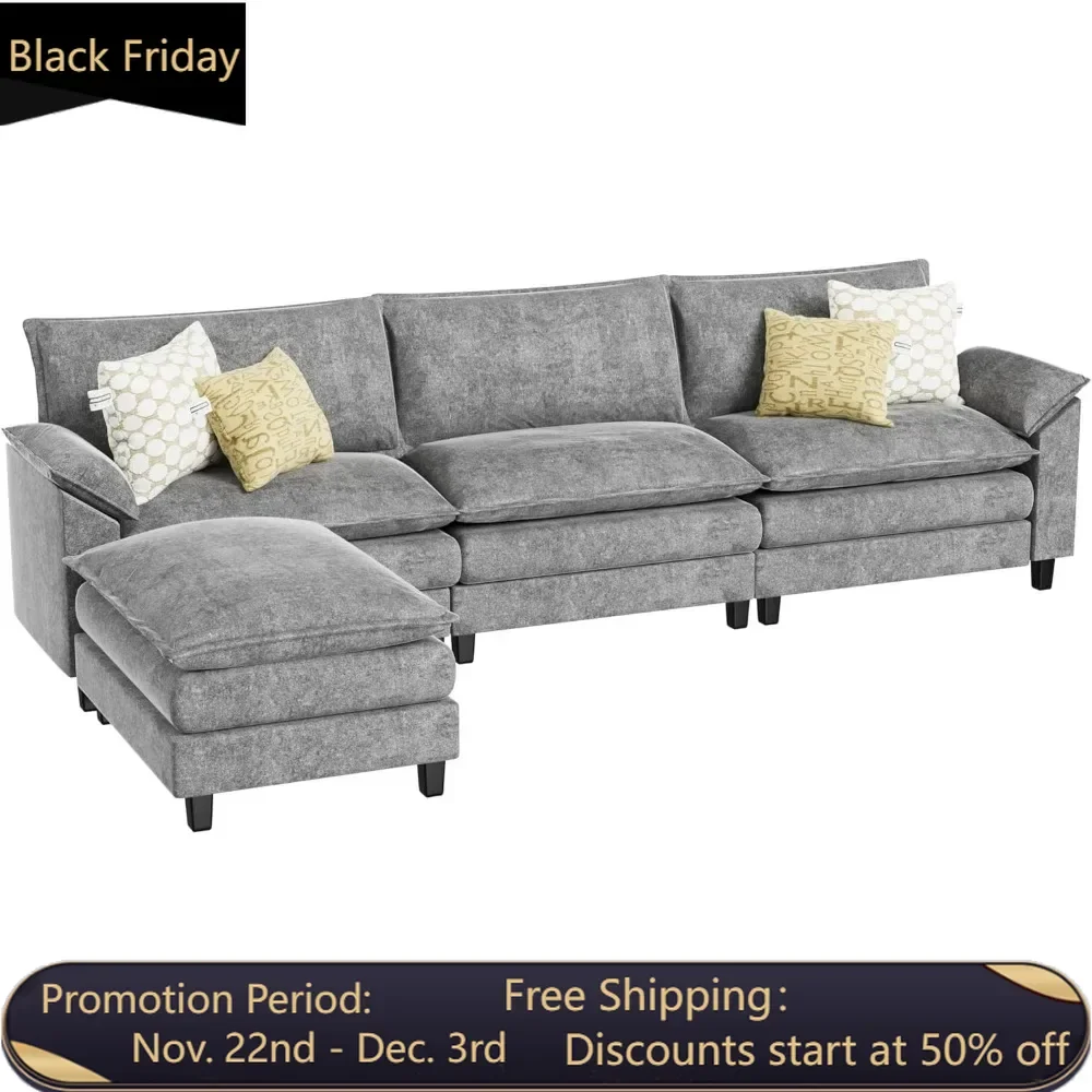 

Modular fabric reversible L-shaped 3-seater combination sofa with footstool, used in living rooms and apartments