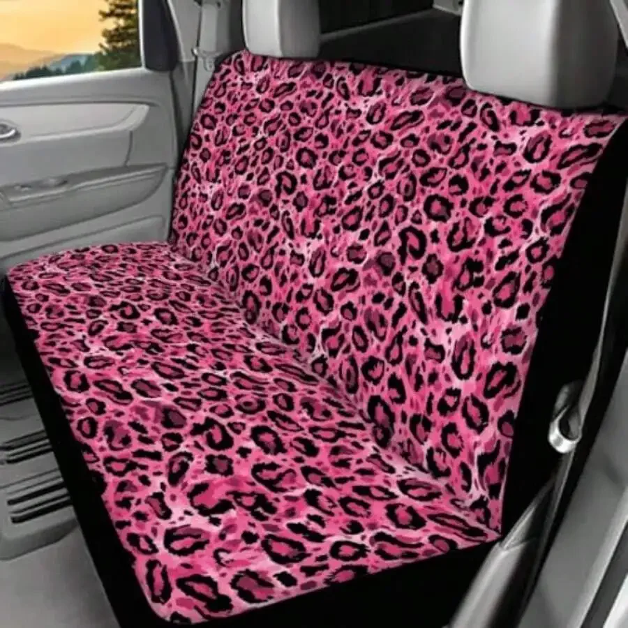 

Rose Pink Leopard Print Car Backseat Cover With Elastic Edge 2pcs For Rear Bench Seat Fit Most Vehicles SUV Sedan