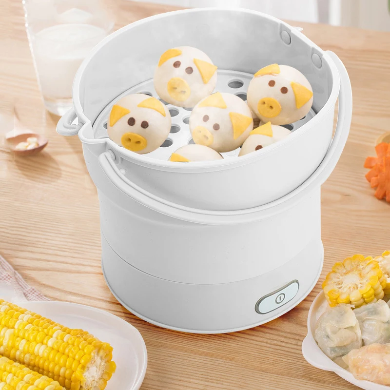 Penanak nasi listrik portabel dapat dilipat, panci panas Mini lipat multifungsi, mesin pengukus berkemah, perjalanan asrama