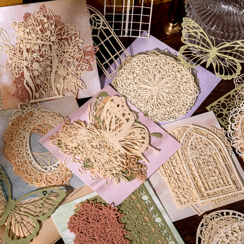 TIANZI 10pcs Vintage Lace Butterfly Frame Material Paper Scrapbooking Decor Collage Junk Journal DIY Albums Plant Craft Supplies