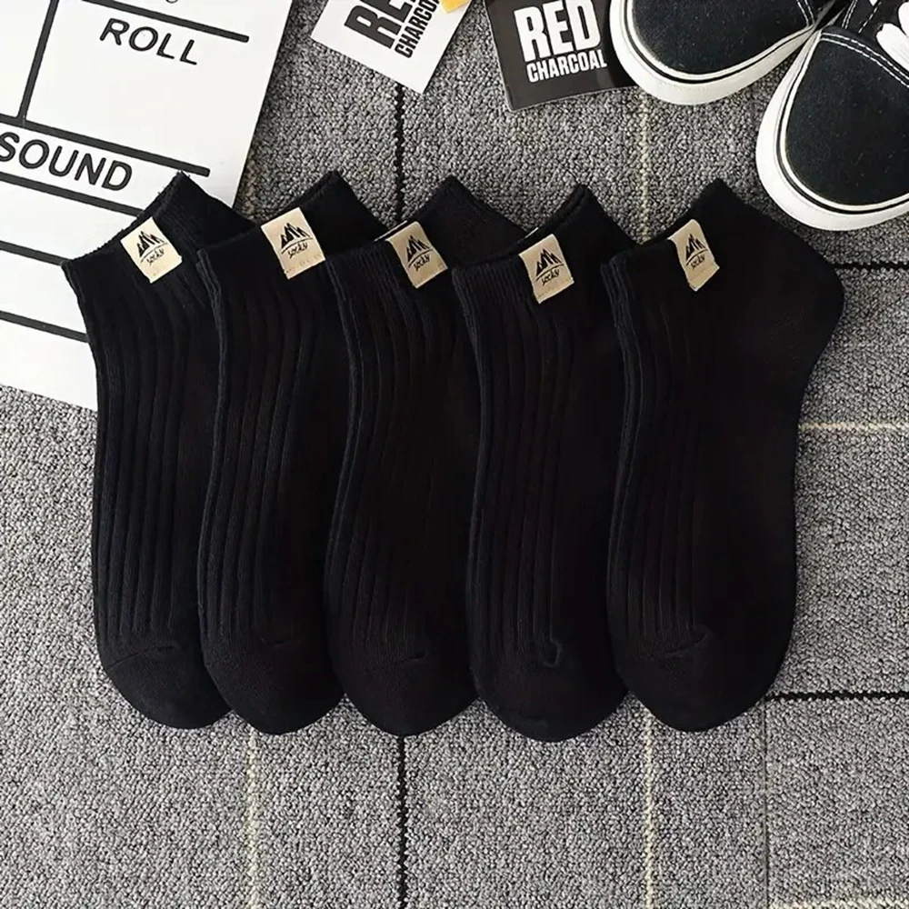 5 Pairs Neutral Simple Men Women Boat Socks Fashionable Versatile Comfortable Breathable Sweat Absorbing Low Cut Casual Socks