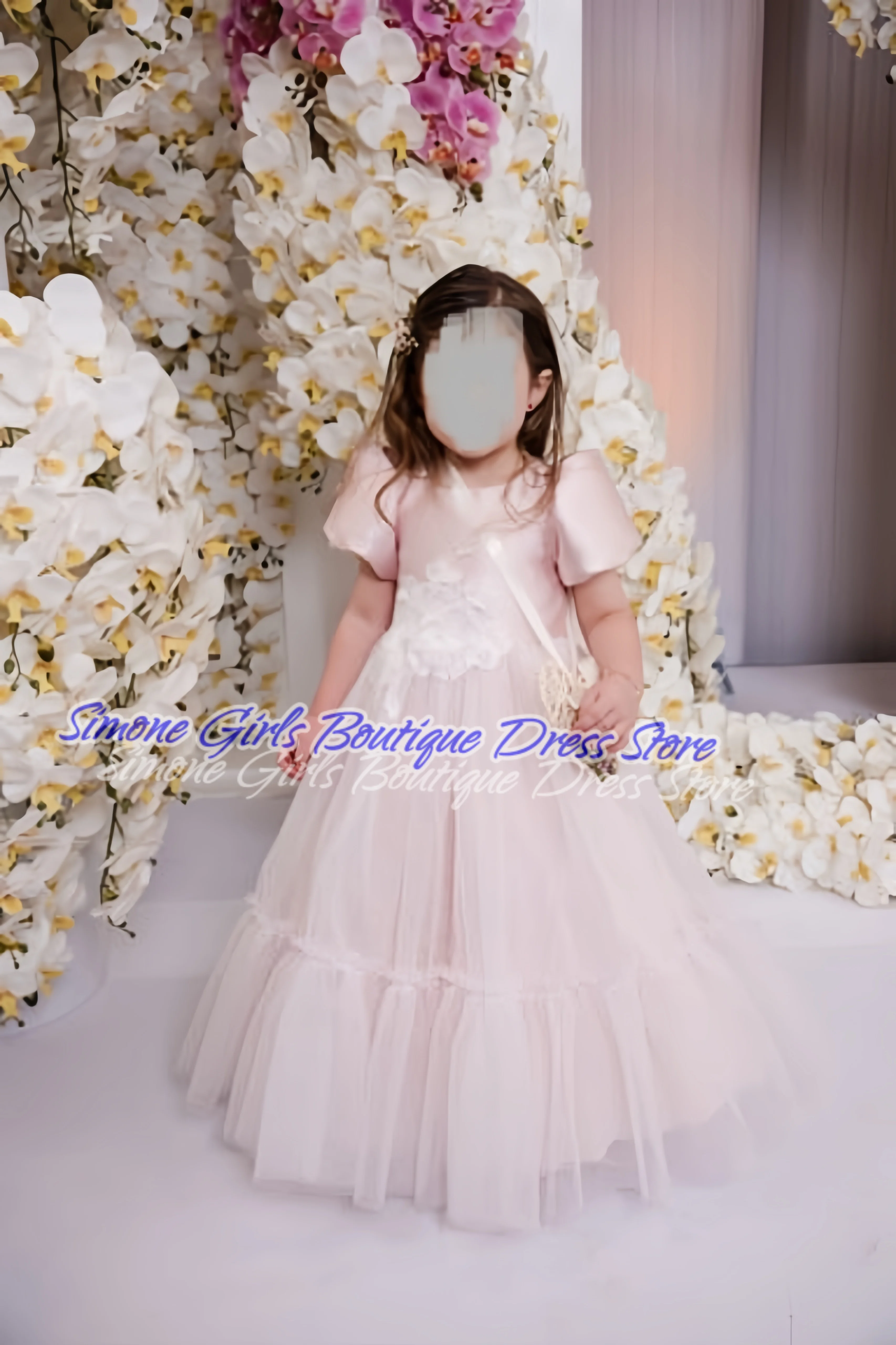 Bridesmaid Pink Tulle Flower Girl Dress for Wedding Pleated Elegant Half Sleeves Kid Birthday Communion Gown Parties Customized