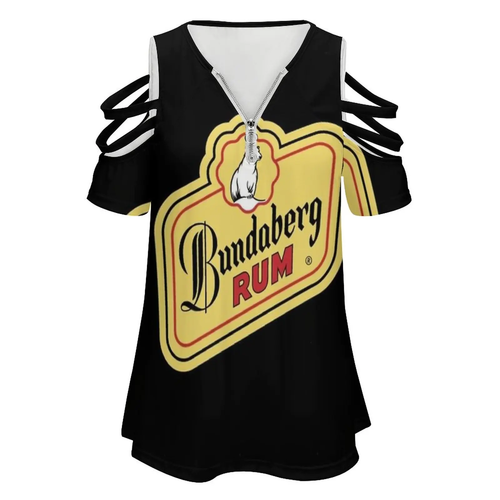 Bear Women's T-Shirt New Fashion Printed Zipper V-Neck Short Sleeve T Shirts Casual Plus Size Bundaberg Rum Logo Bundaberg Rum