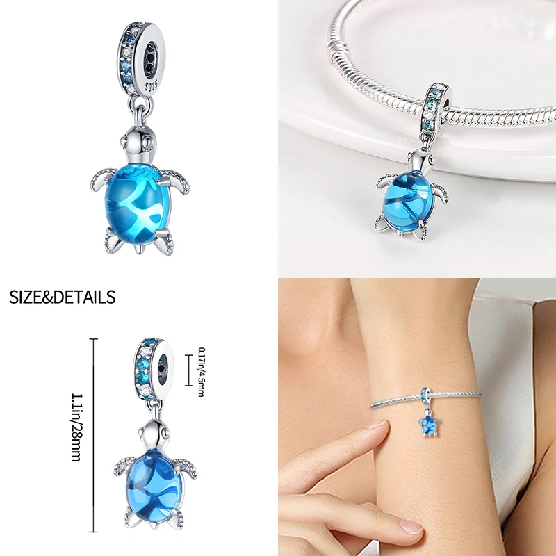 Pandora Breloques 925 originales série bleue caméléon, perle pendentif, s\'adapte au Bracelet Pandora, collier, pour femmes, argent, bricolage,