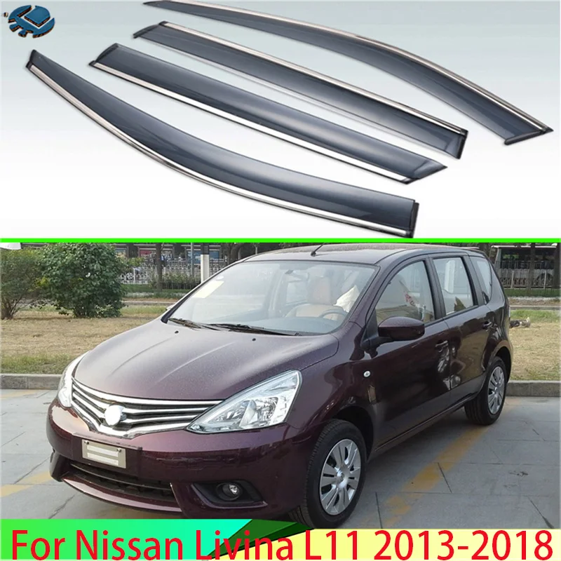 Nissan livina l11 2013-2018用プラスチック外部バイザー,窓の日焼け止め,4個,2014 2015 2016 2017