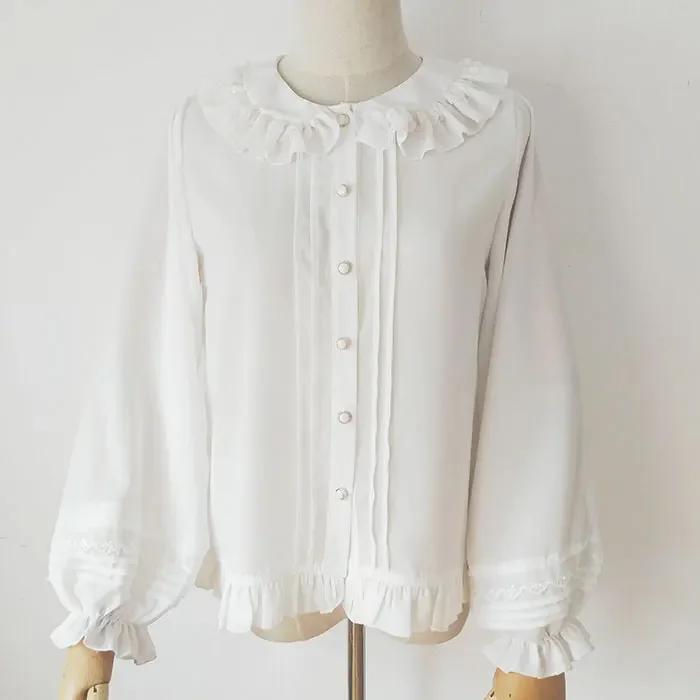 

Long Lantern Sleeve Lolita Blouse Chiffon Peter Pan Collar White Shirt