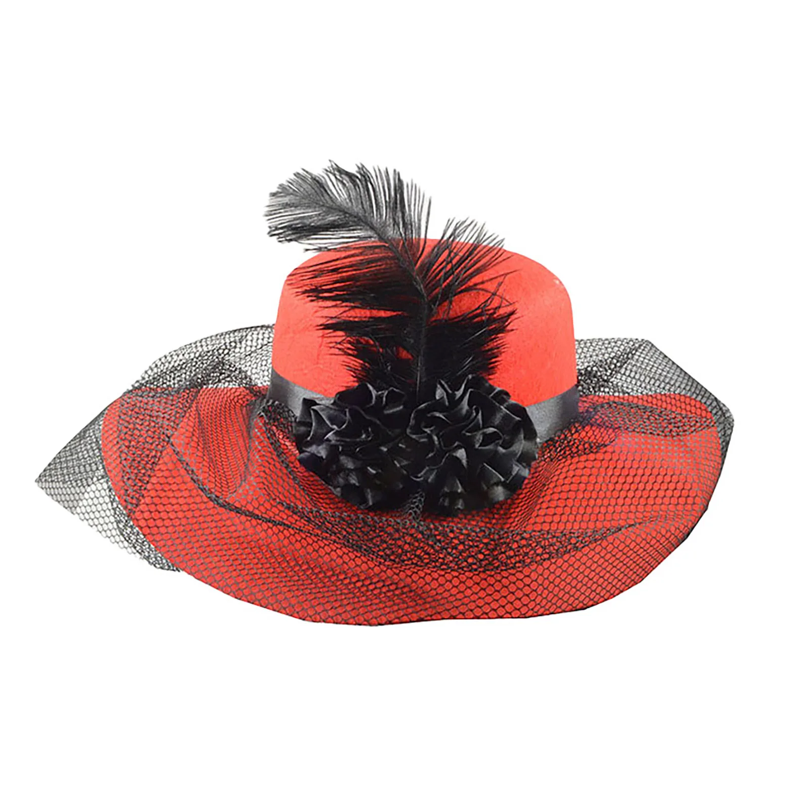 Women Mesh Feather Fascinator Church Bridal Flower Hat Cap Wide Brim Church Hat for Wedding Tea Cocktail Tea Party Party Hat