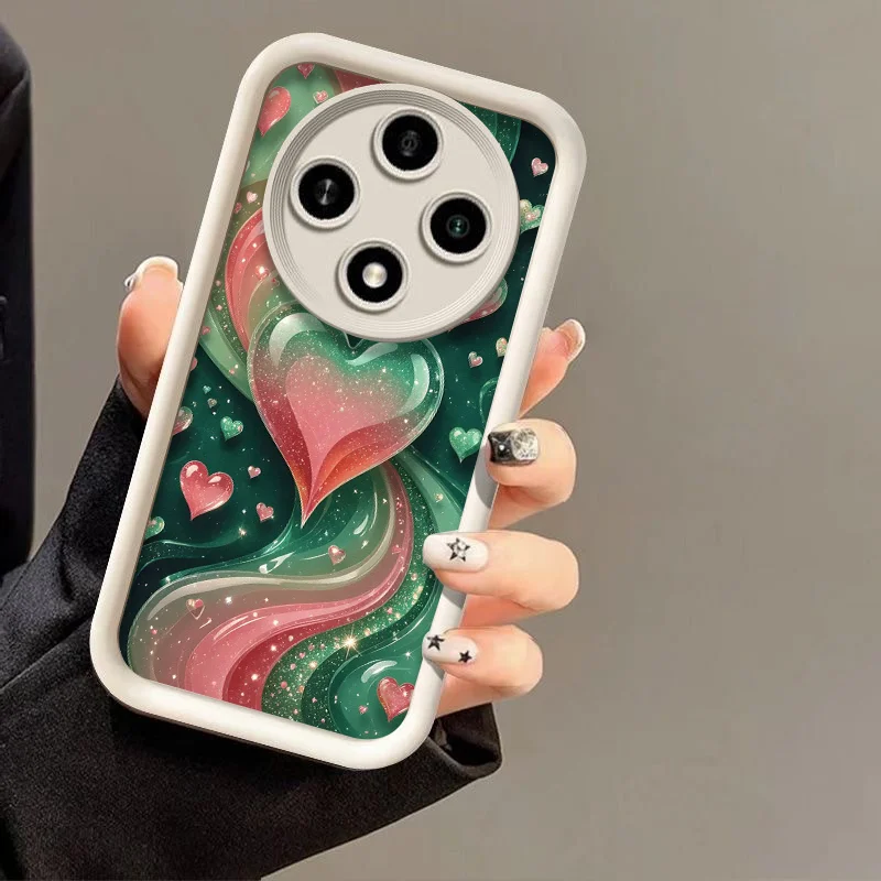 حافظة هاتف أنيقة ملونة على شكل قلب كريستالي لهاتف OPPO Reno 13F 14 12 11 10 ProPlus 8T A79 A58 Find X3 X8 Lite 5G غطاء ناعم