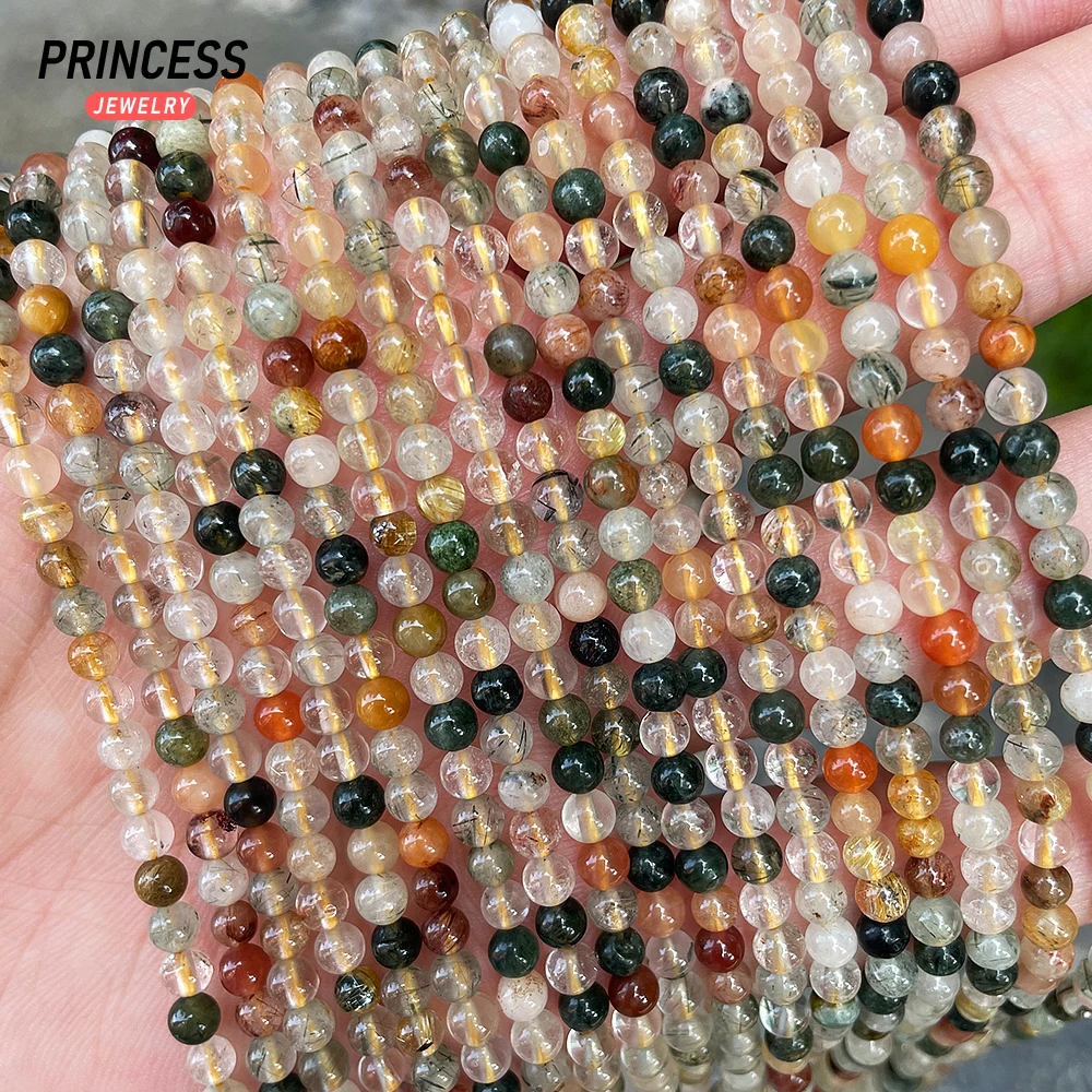 

A++ Natural Dark Mixed Rutilated Quartz Crystal 4mm Loose Gemstone Beads for Jewelry Making Wholesale Beads DIY Accessories