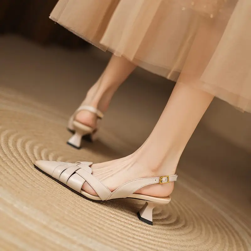 MORAZORA Plus Size 34-42 New Genuine Leather Shoes Women Sandals Pointed Toe 5cm High Heels Party Wedding Shoes - Image 2