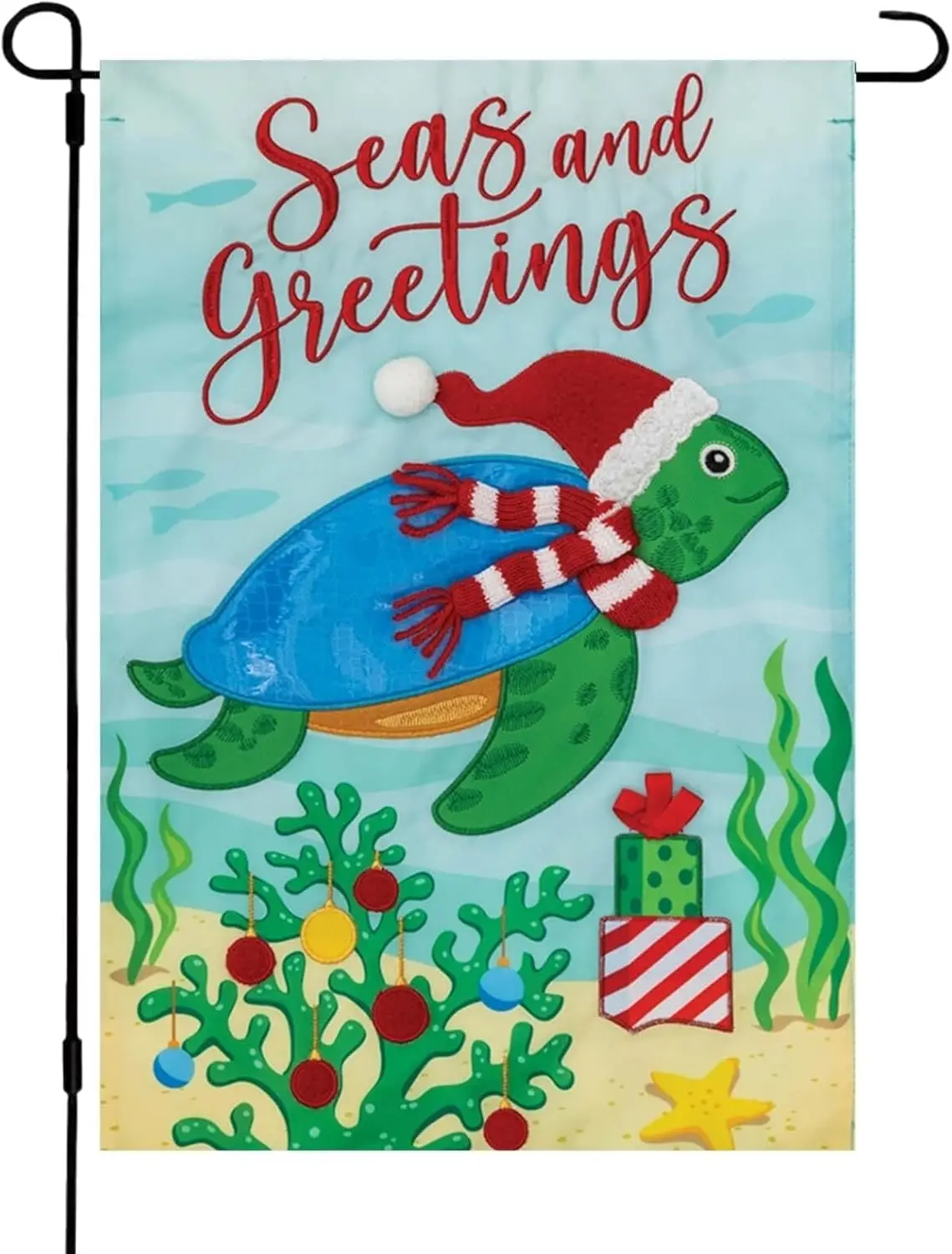 Christmas Garden Flag, Featuring Seas and Greetings Design, Xmas Holiday Winter Garden Flag, 12x18 Double Sided Linen, Perfect O