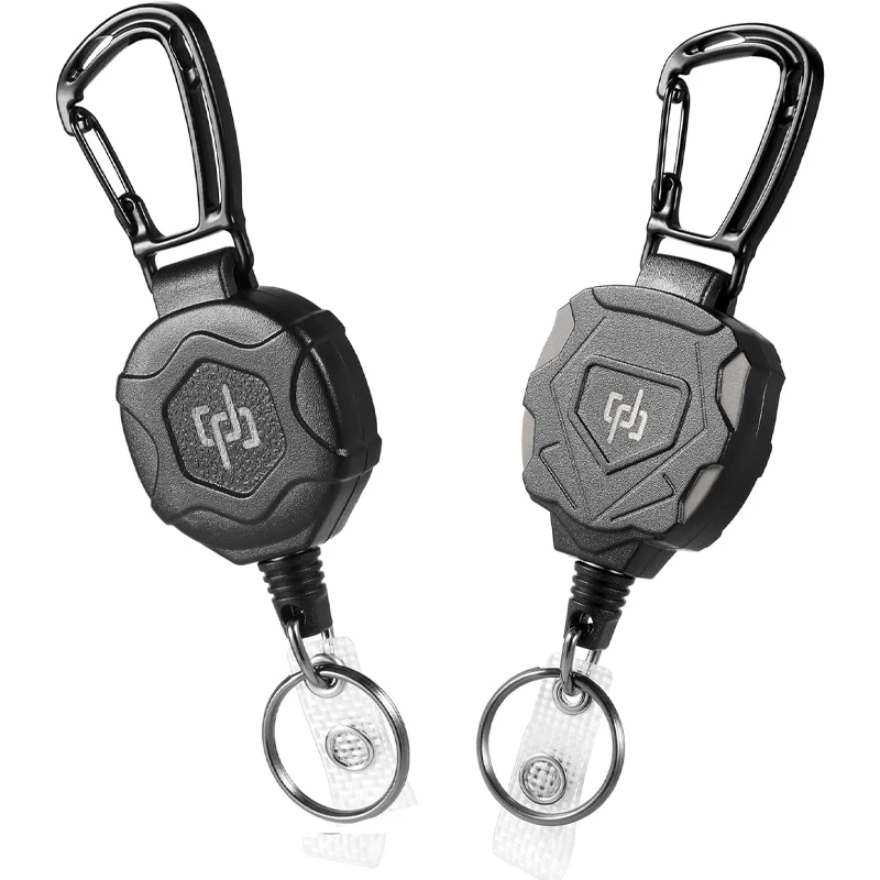 

2Pack retractable keychain heavy duty carabiner badge holder tactical ID badge reel with 32'' steel retractable cord accessories