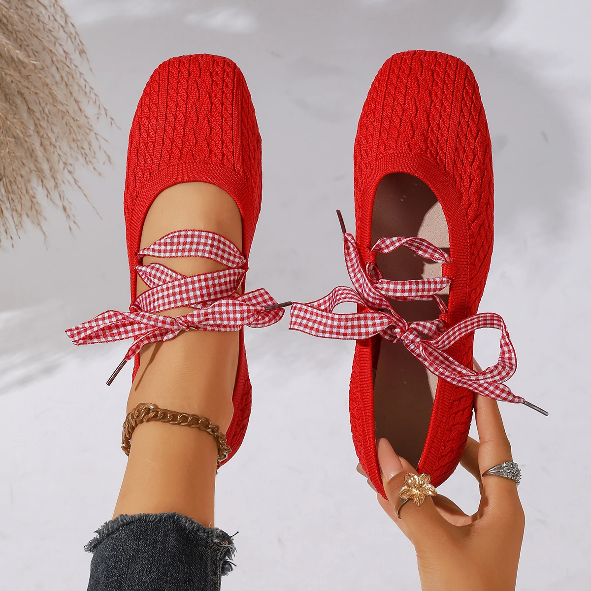 Women Shoes Loafers - Dames Flats Veelzijdige Gebreide Damesschoenen Franse