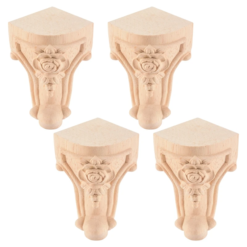 

4PCS 10X6cm European Style Solid Wood Carved Furniture Foot Legs TV Cabinet Seat Feets