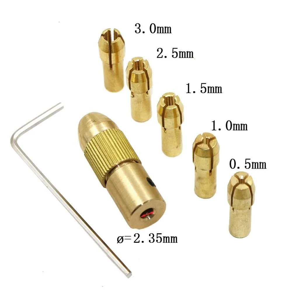 3 Sets Brass Material Drill Bit Collet Set 0.5-3mm Capacity 2.35mm Shaft Twist Drill Chuck Set Allen Wrench Included