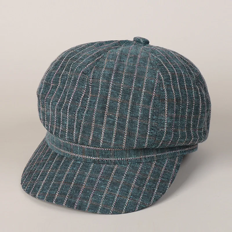 

Newsboy Cap Women Octagonal Hat Denim Cotton Striped Autumn Winter Windproof Warm Accessory For Sun Protection Outdoor Casual