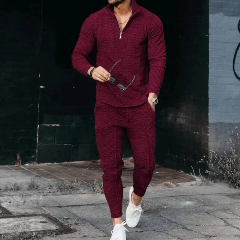 2023 Spring Autumn Men\'s Tracksuit Casual Short Sleeve Zipper Polo Shirt Trousers Set for Men Casual Streetwear 2-piece Suit