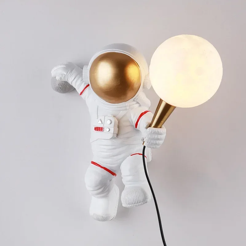 SANDYHA Modern Creative Astronaut Lunar Wall Light Planetary LED Lights Bedroom Decoration Bedlight Lighting Resin Lighting