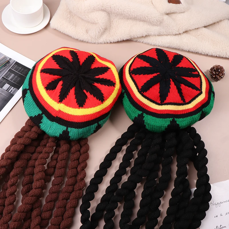 Reggae Hat With Dreadlocks Comfortable Braid Hat Wig Ethnic Style Reggae Beret Woolen Knitting Hat For Costume