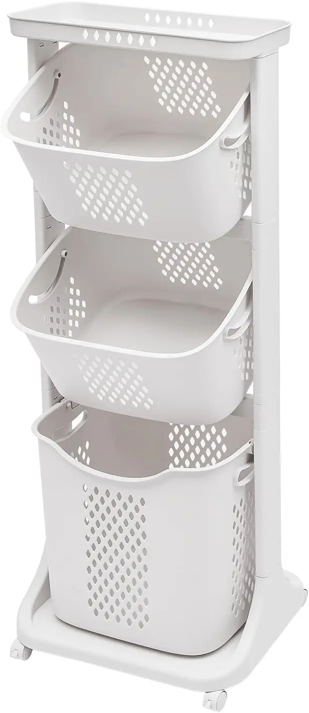 3 Layers Laundry Basket, Sorter Washing Laundry Hamper with 4 Wheels, Movable Clothes Storage Organizer