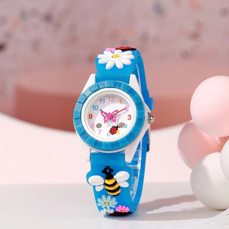 Children's Watch Simple Digital Cute Little Bee Hands Design Quartz Watches Casual Sports Silicone Girls Clock Gift Wristwatch