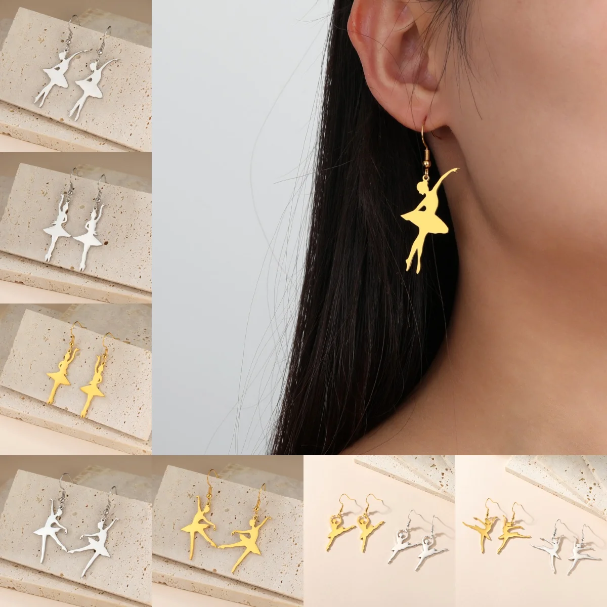 Pendientes colgantes elegantes para bailarina de ballet, gimnasia artística, postura de danza de ballet de acero inoxidable, joyería para fiesta