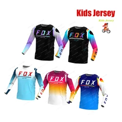 BAT FOX Children's Motocross Jersey Downhill Jersey Off Road Racing T-shirt Quick-Dry Kids Mountain Bike Jersey Child Clothes