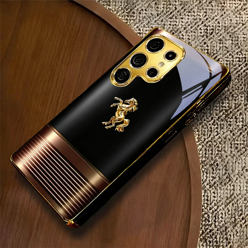 Rose Gold Horse Electroplated Golden Phone Case For Samsung A12 A22 A32 A42 A52 A72 A13 A36 A56 07 A17 A37 A57 Glass Back Cover