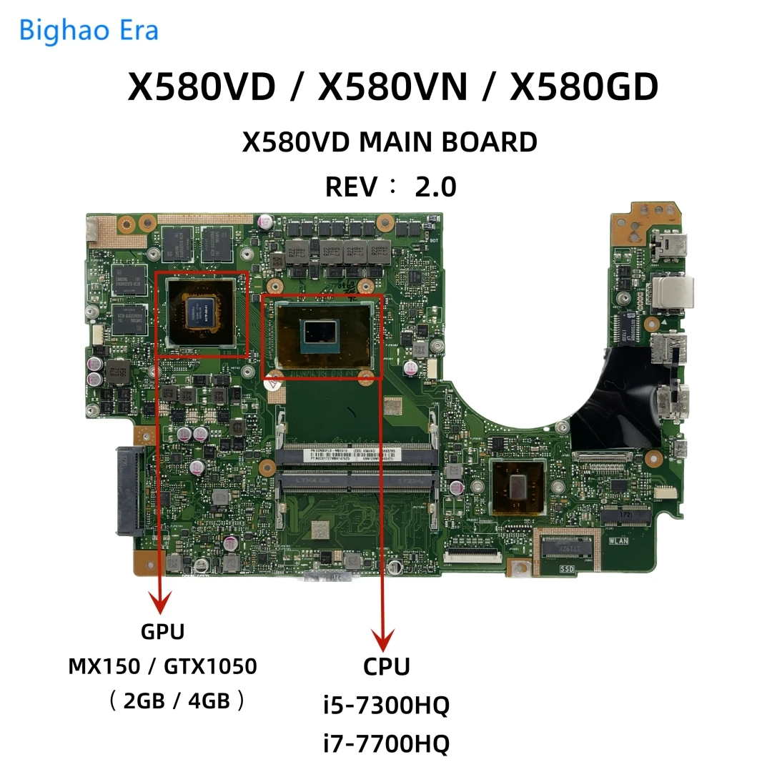 

X580VD MAIN BOARD For Asus X580GD X580VD N580VD X580VN Laptop Motherboard With i5-7300HQ i7-7700HQ CPU MX150 GTX1050 2GB/4GB-GPU