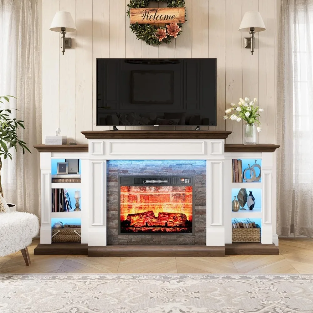 

Electric Fireplace with Mantel, Fireplace TV Stand for TVs Up to 80 Inch, Modern Entertainment Center with Storage