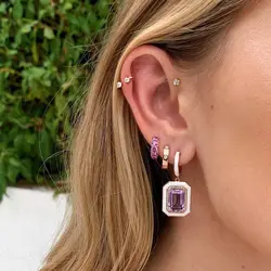 New Classic Square Purple White Cz Dangle Earrings for Women Paved White Enamel Gold/Rose Gold Plated Color Fashion Jewelry 2023