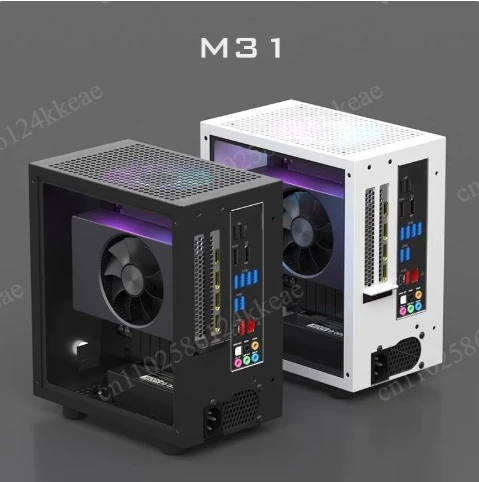 M21/M31 Mini ITX Computer Case with 120mm AIO Liquid Cooled Radiator, Low Profile GPU and 1U Flexible ATX Power Supply
