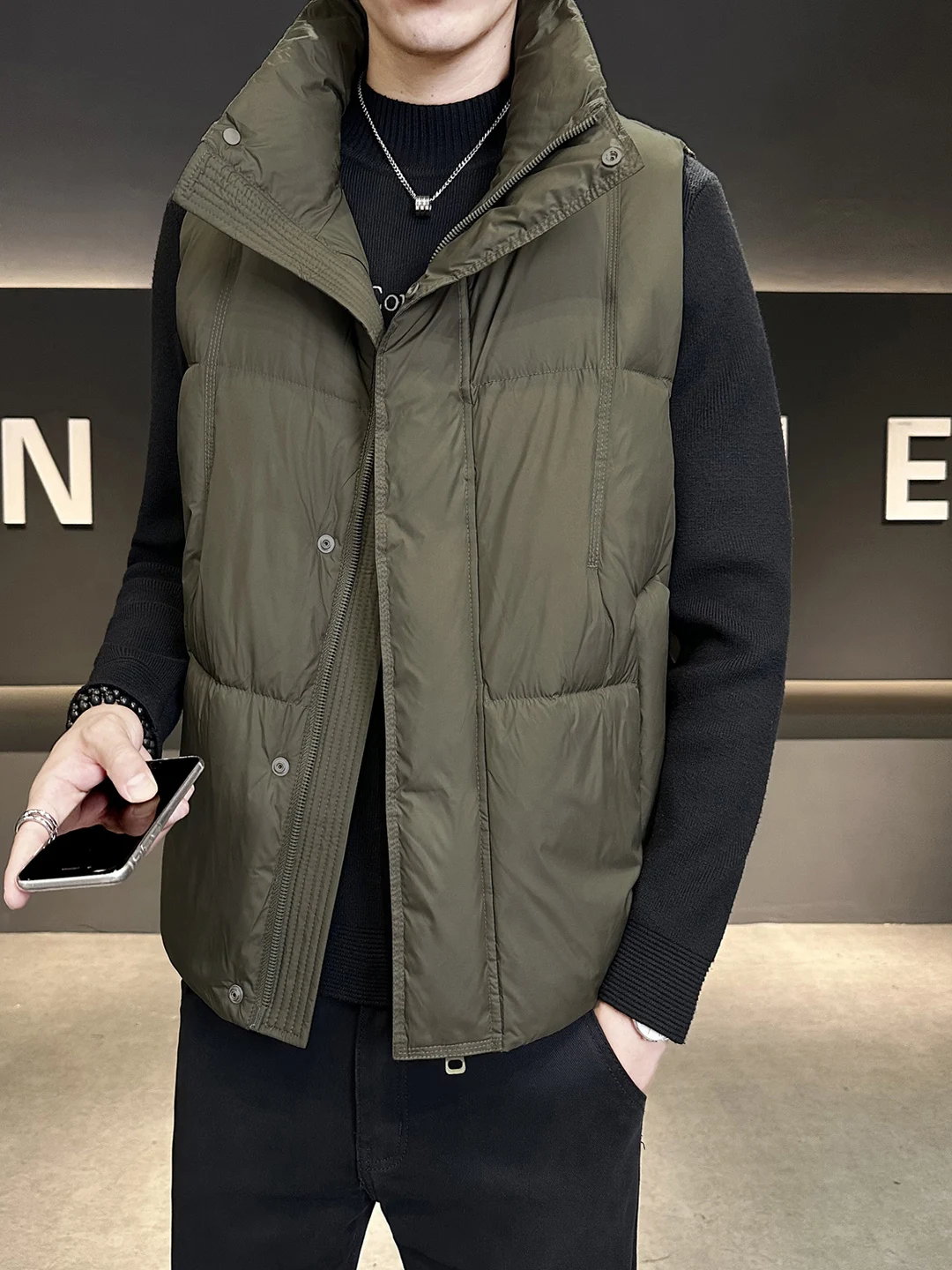 

Мужской пуховый жилет свободного кроя с воротником-стойкой, теплый, модный, для осени и зимы, из полиэфирного волокна