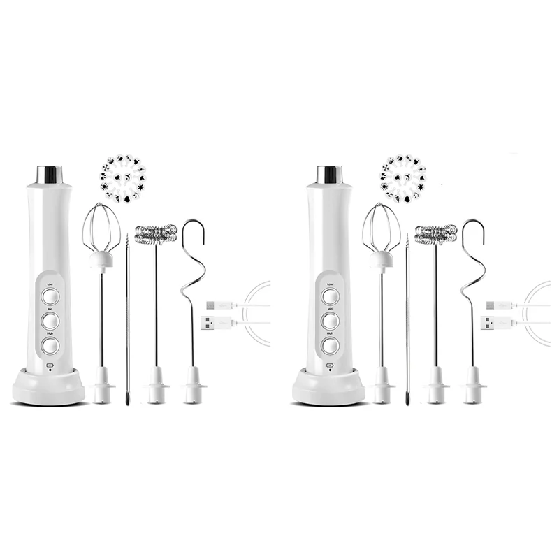 -BABQ 2Set USB رغوة الحليب الكهربائية 3 سرعات كابتشينو القهوة رغوة 3 خفقت يده خافق البيض الشوكولاته الساخنة لاتيه شرب
