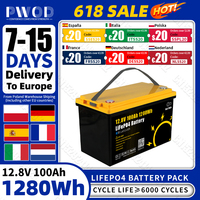 Grade A 12V 100Ah LiFePO4 Battery Pack with BT 12.8V 1280Wh Cell Built in 100A BMS For 24V 48V RV EV Camper Golf Cart Boat