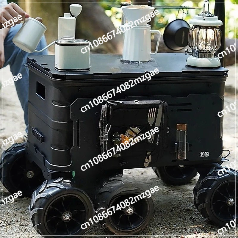 Outdoor Trailer Storage Box Wheels Al Alloy Camping Beach Pull Cart Tank Heavy Duty Portable Trolley for Camper Van Activities