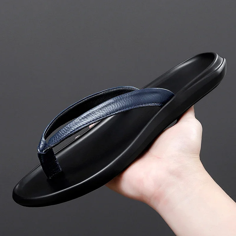 

Summer Mens Luxury Genuine Leather Flip Flops Slippers For Men High Quality Flat Slippers Minimalist Size 38-44 Dropshipping