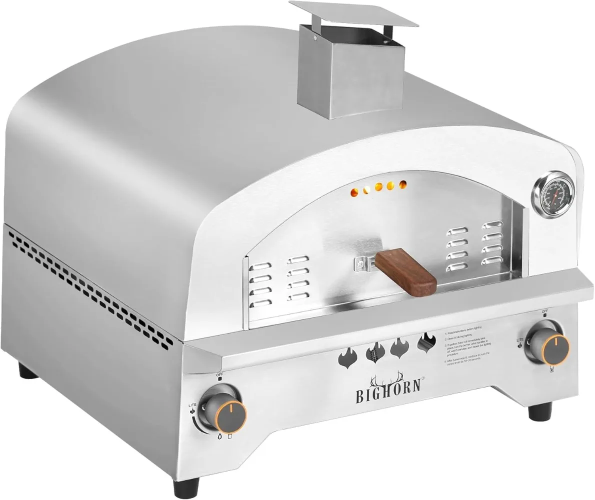 

BIG HORN OUTDOORS Gas Pizza Oven Countertop Stainless Steel Propane Oven with 13" Stone & Foldable